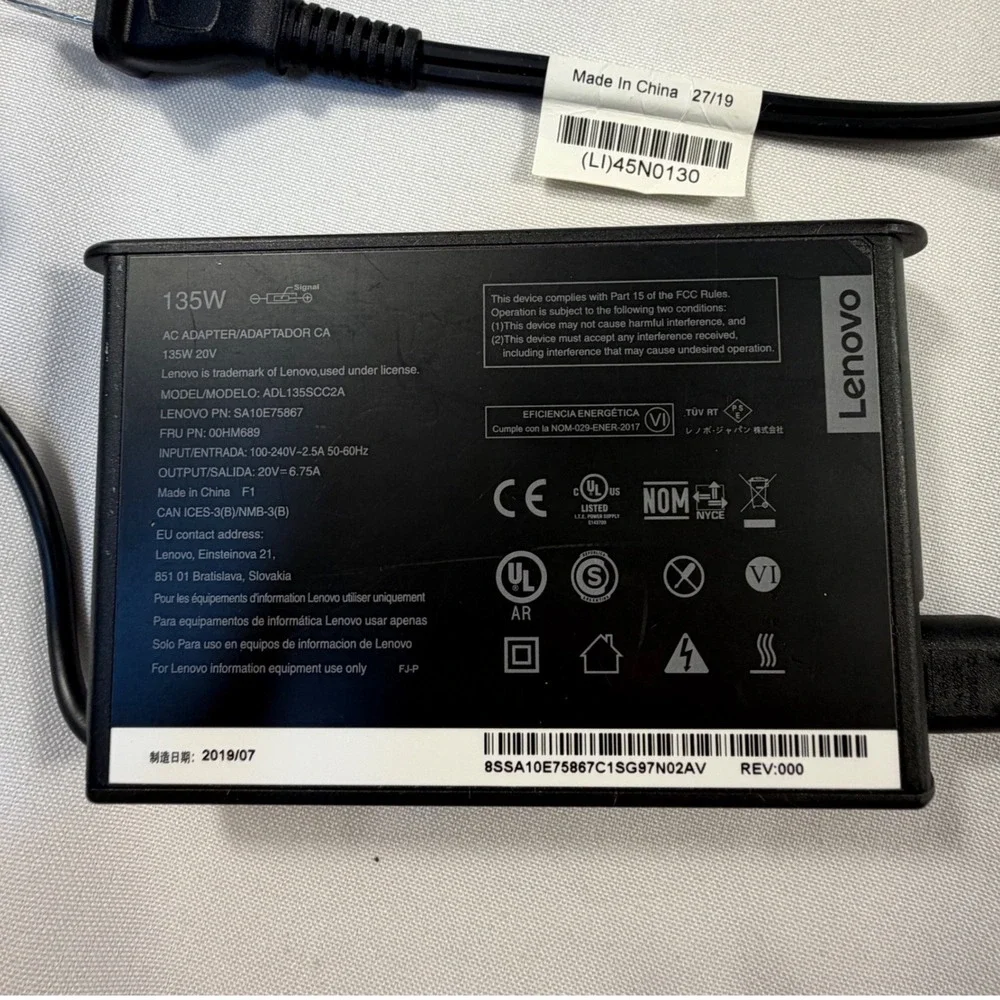 Lenovo 135W AC Adapter Laptop Charger 20V 6.75A Slim Tip ADL135SCC2A SA10E75867 - Picture 3 of 7